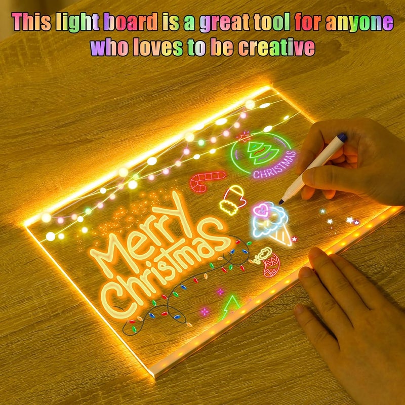 AUJ Led Note Board with Colors, Light Up Acrylic Message Board, Glowing Acrylic Dry Erase Board with Light, Led Boards to Write On, Led Writing Board Led Drawing Board (Medium 7.9 * 7.9 inches) - Image 2